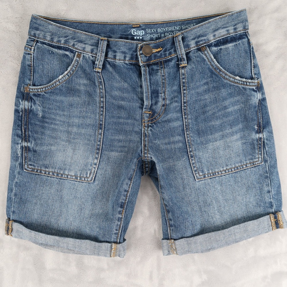 Gap Shorts Womens 0 Fits 29x7.5 Blue Sexy Boyfriend Patch Pocket Distressed